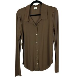 Aritzia Wilfred Brown Coffee Bean Long Sleeve Fitted Button Down Shirt Size XL